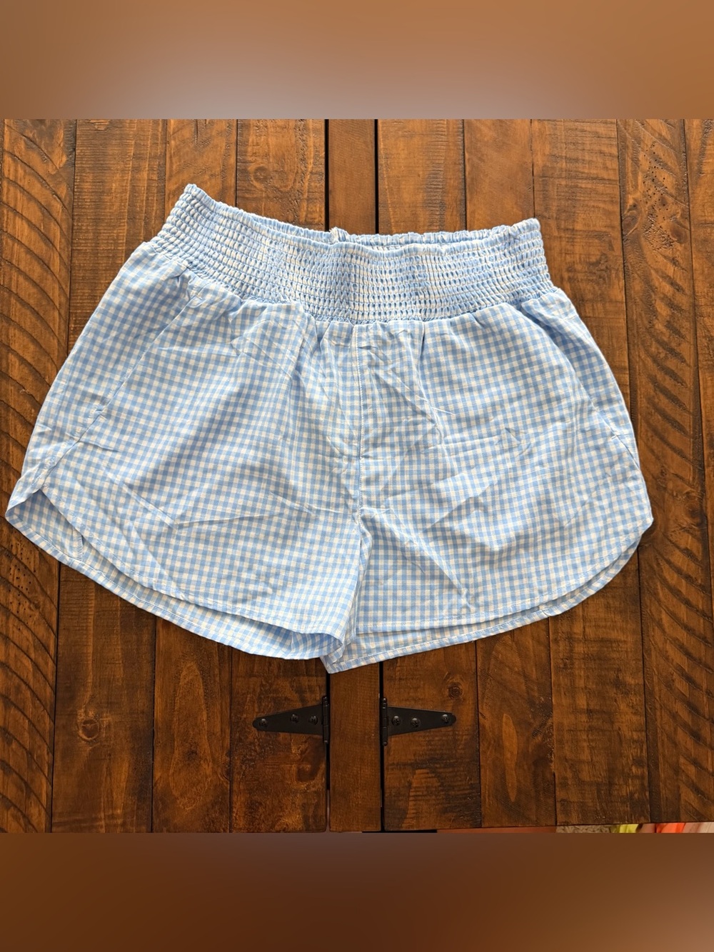 Smocked Waist Blue Gingham Women’s Shorts